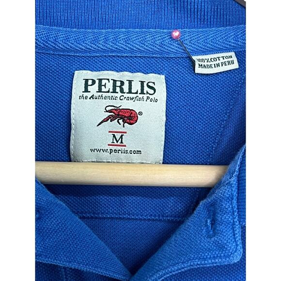 Perlis Polo Shirt Mens Medium Blue Embroidered Crawfish Logo Southern Preppy - Picture 3 of 14